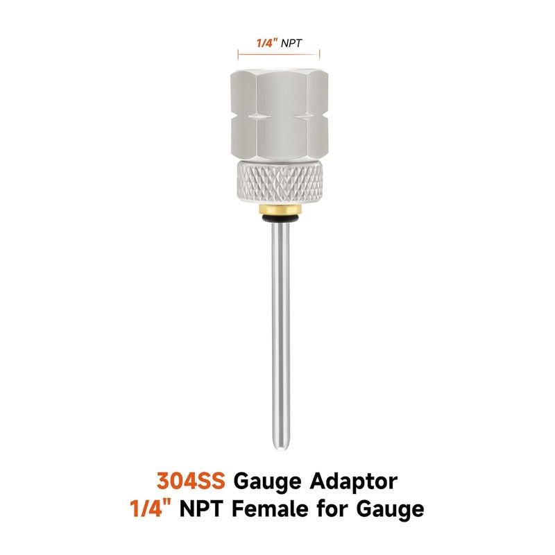 Roastove Stainless Steel Gauge Adaptor 1/4 NPT Female,2-1/2 OAL x 1-2/5" x 1/8" Probe with Stainless Steel Sheath,Pressure Gauge Fitting kit - Image 3
